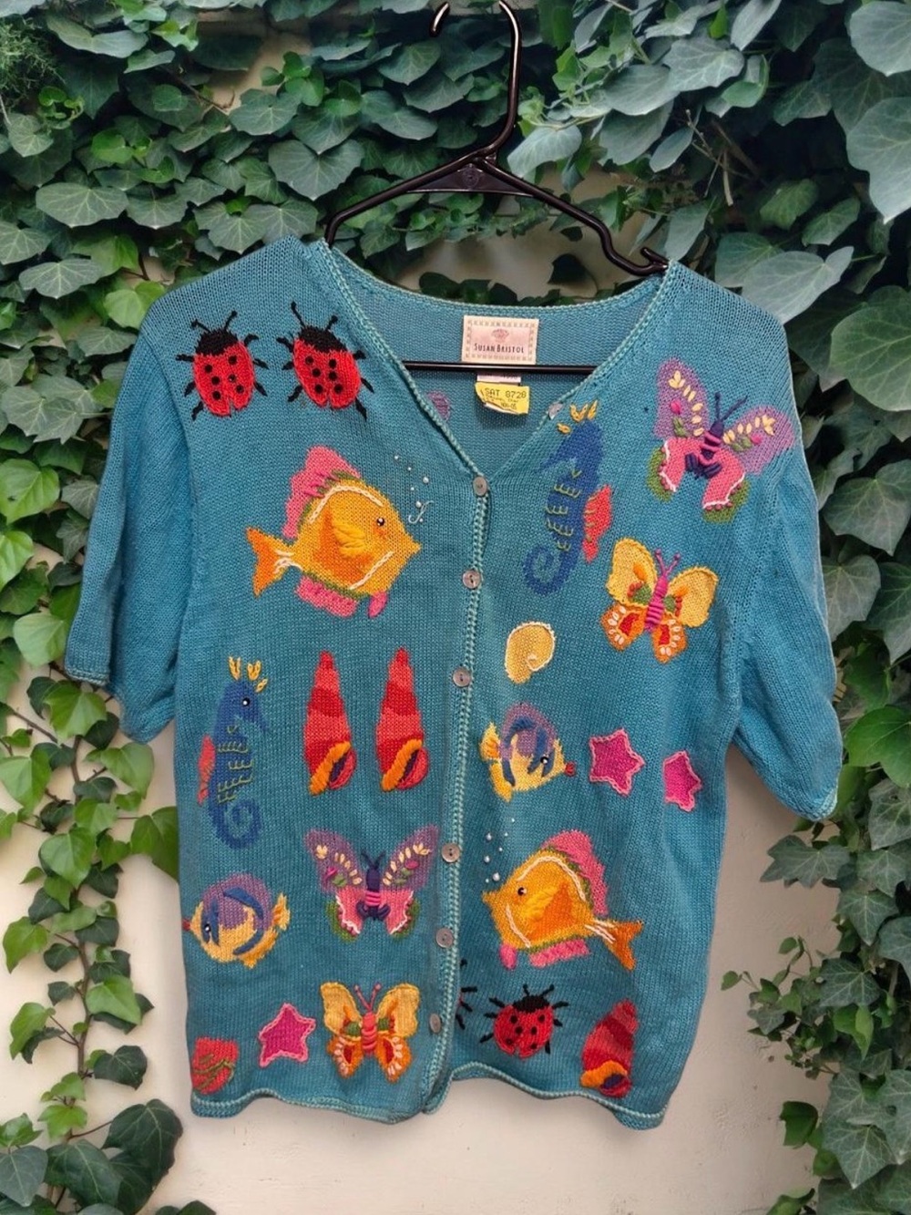 Susan Bristol vintage  Embroidered Sea & Butterfly Cardigan
